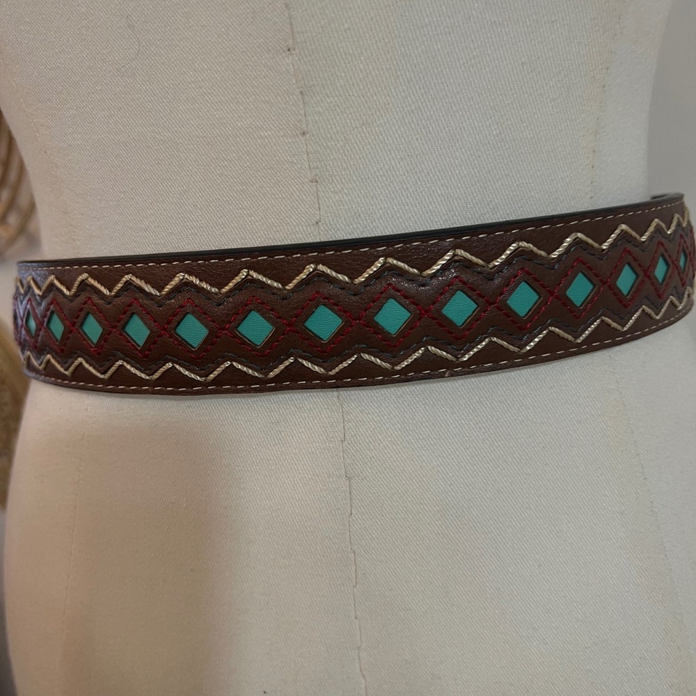 Ariat Brown Leather Turquoise Embroidery Western Cowgirl Belt Small A1518202 - Picture 3 of 14